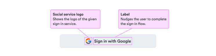 Social service logo: shows the logo of the given sign-in service; label: nudges the user to complete the sign-in flow.