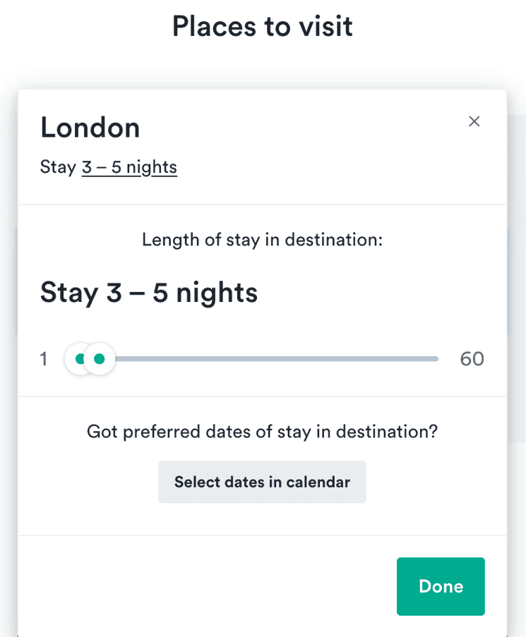 The same text as before,
  now with a slider underneath to select the length of stay from 1 to 60 nights
  .