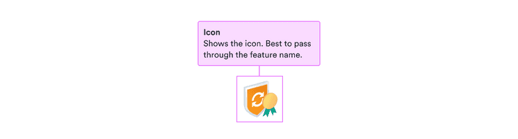Icon: shows the icon and it's best to pass through the feature name.